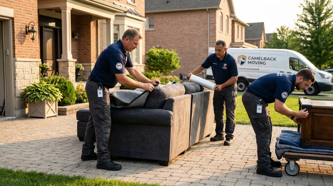 Large estate moving crew wrapping furniture in Bradley, ME